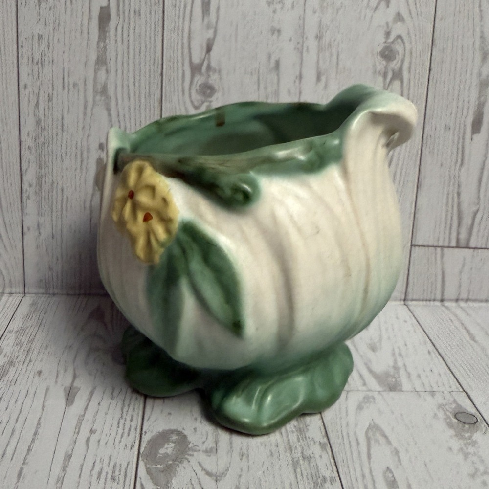 Weller Pottery Roba R-4 Green &‎ White Signed Pitcher Chache Pot Planter Garden
